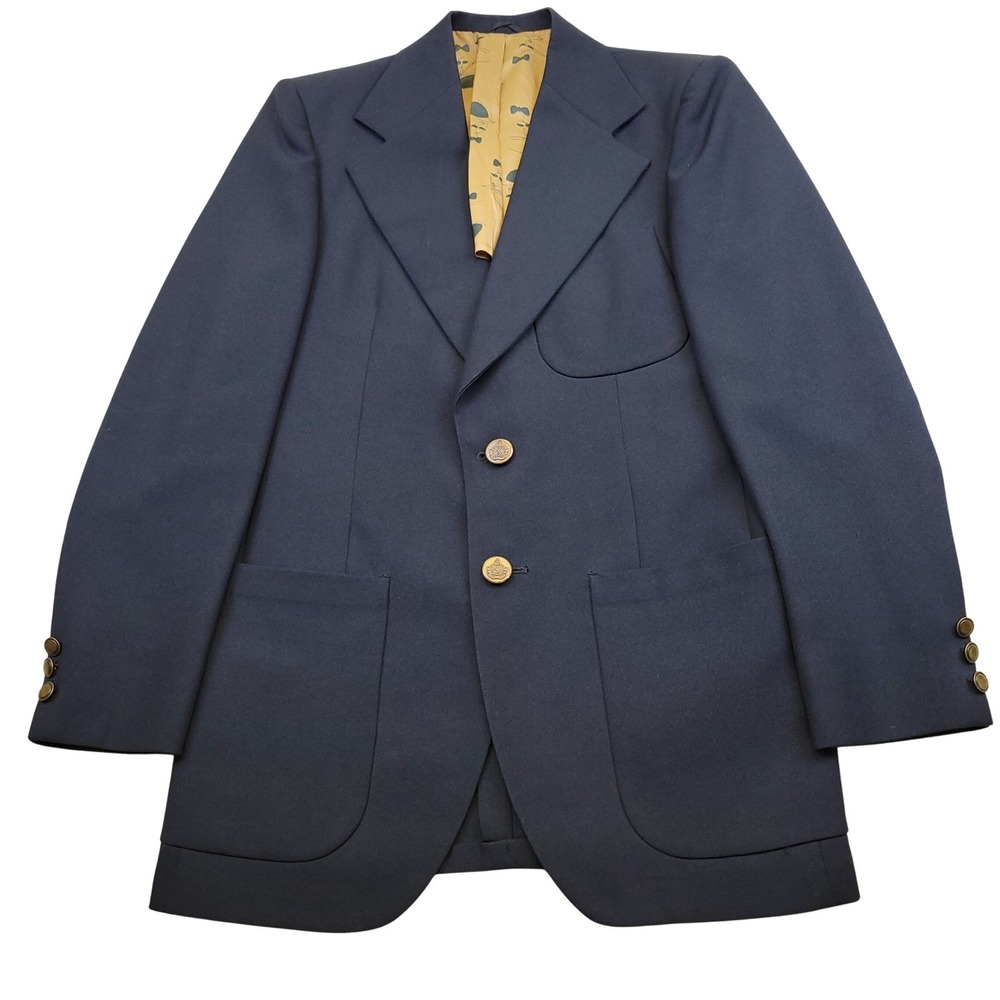 VTG Montgomery Ward Navy Blue Blazer Sport Coat Suit Jacket 2 Button 38R